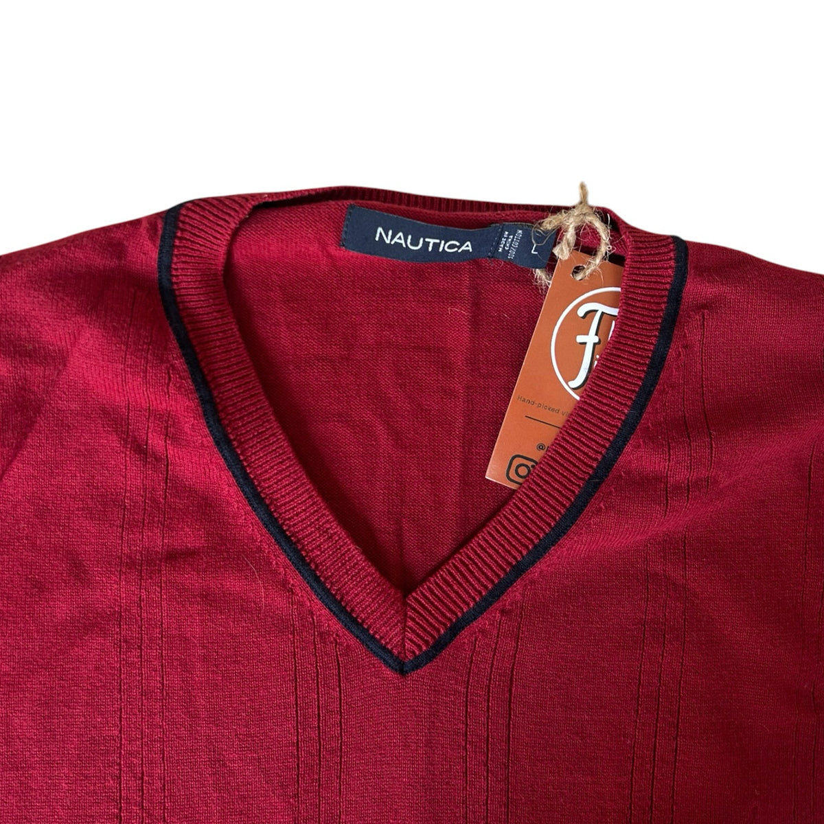 Large Nautica Red V-Neck with Dark Piping Jumper