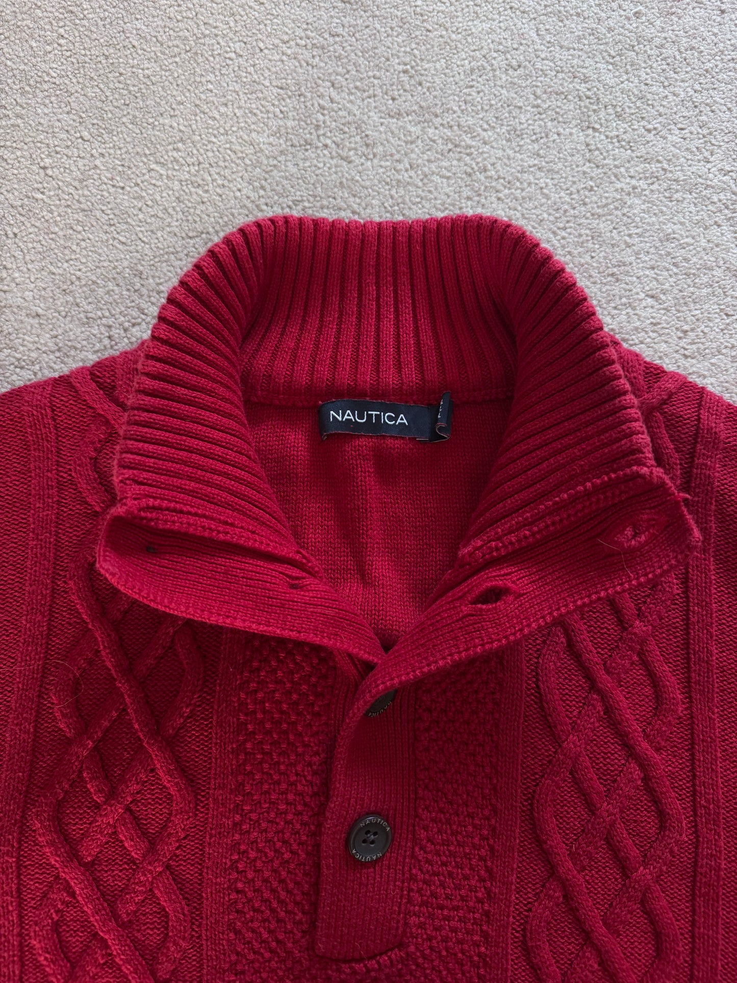 XXL Nautica Red Cable Knit 1/4 Button Jumper