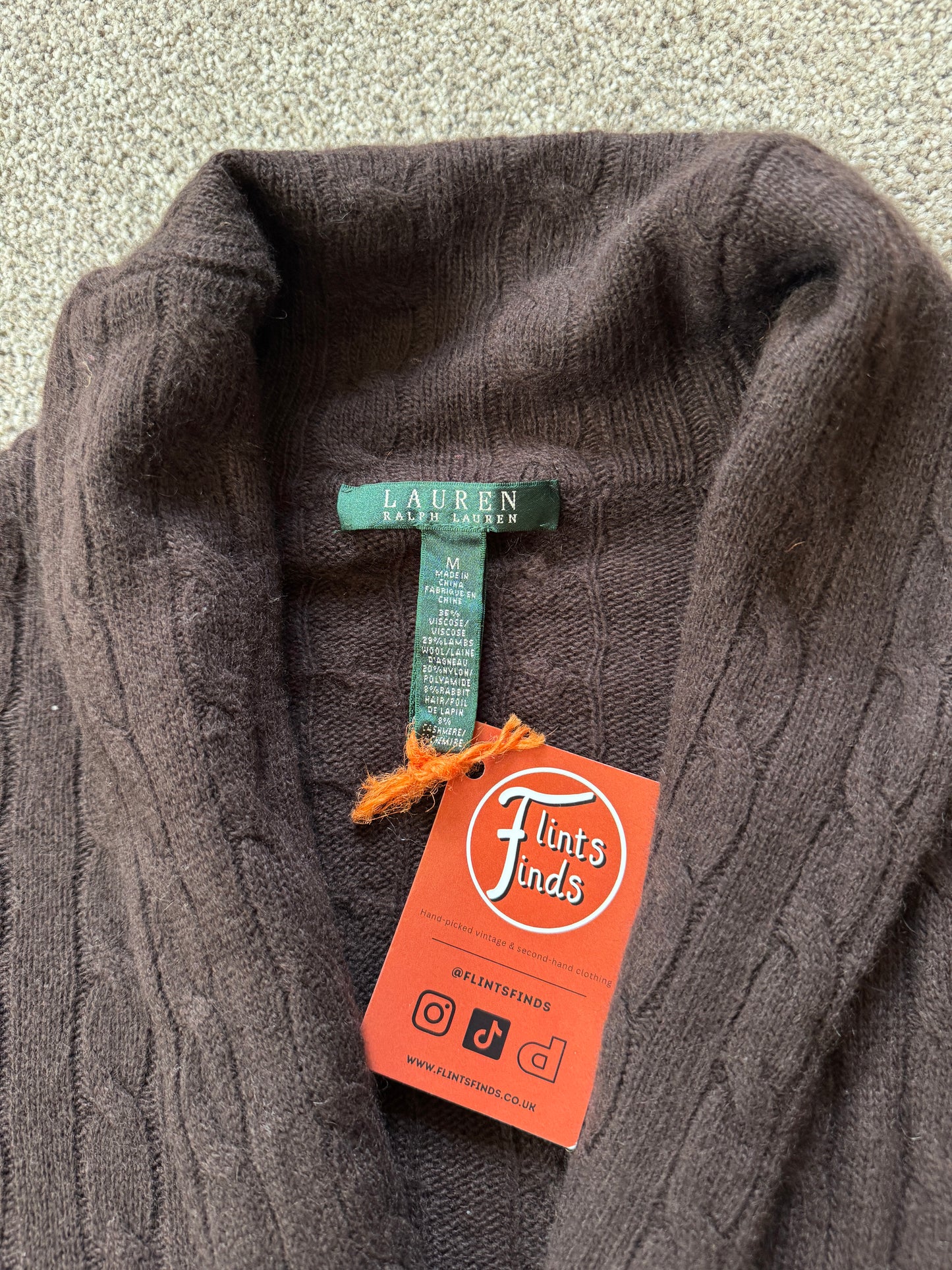 Woman's Medium Ralph Lauren Brown Wrap Around Cable Knit Cardigan