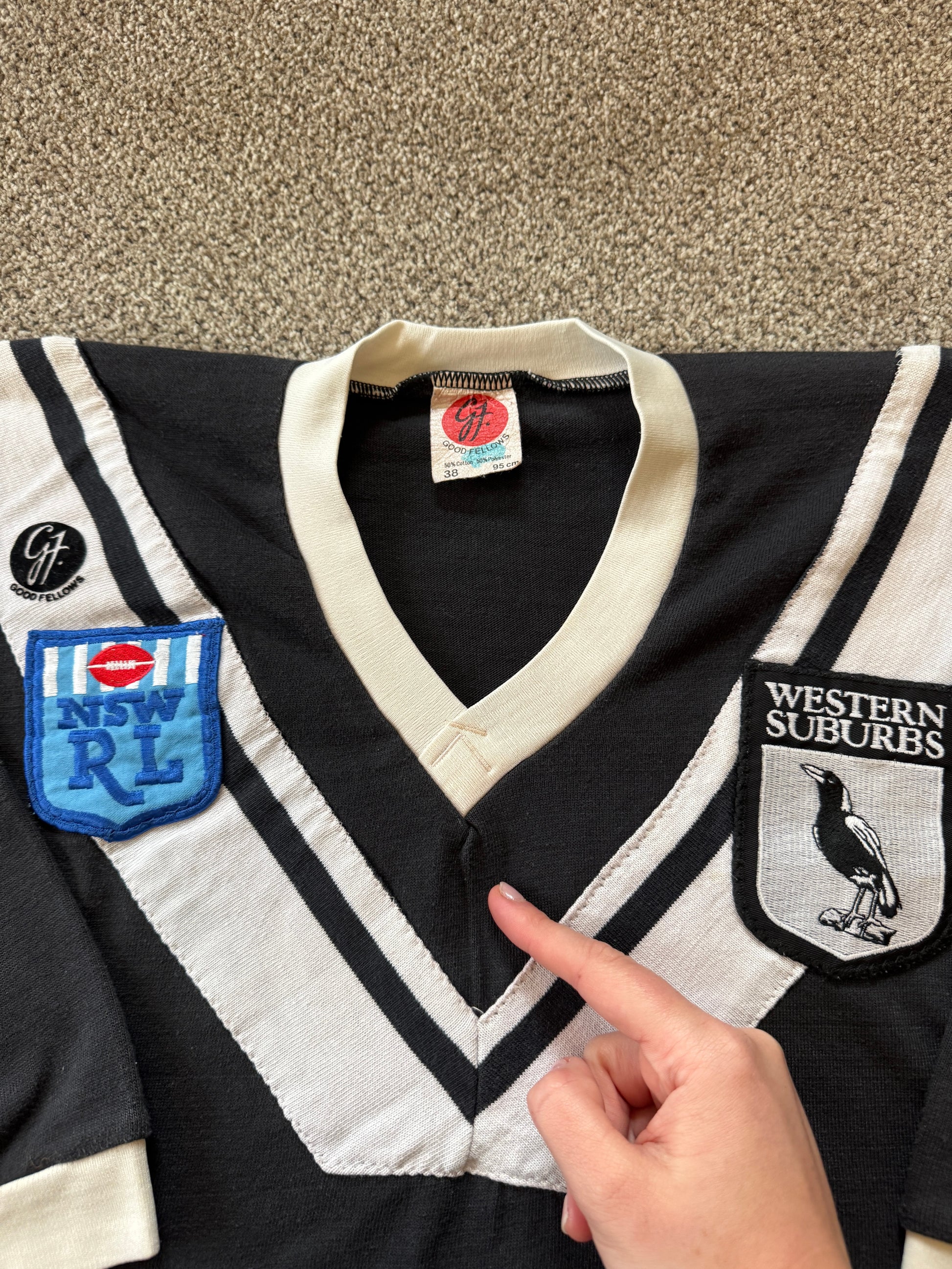Extra small Good Fellows 90's Western Suburbs Black NSW RL Rugby Shirt