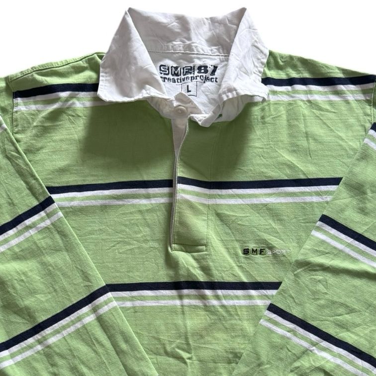 Large SMF Sport Green Striped Rugby Shirt