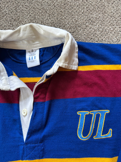Vintage 80s-90s XXL Adidas Blue, Red and Yellow Striped UL Rugby Shirt