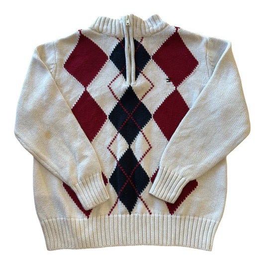 Aged 4 Tommy Hilfiger White Argyle 1/4 Zip Jumper