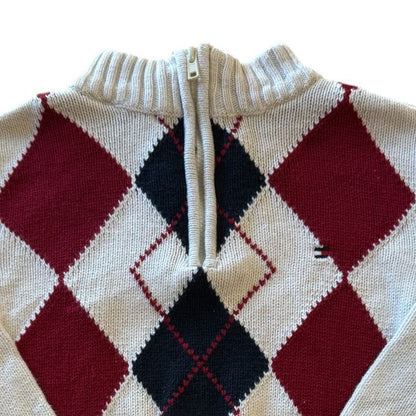 Aged 4 Tommy Hilfiger White Argyle 1/4 Zip Jumper