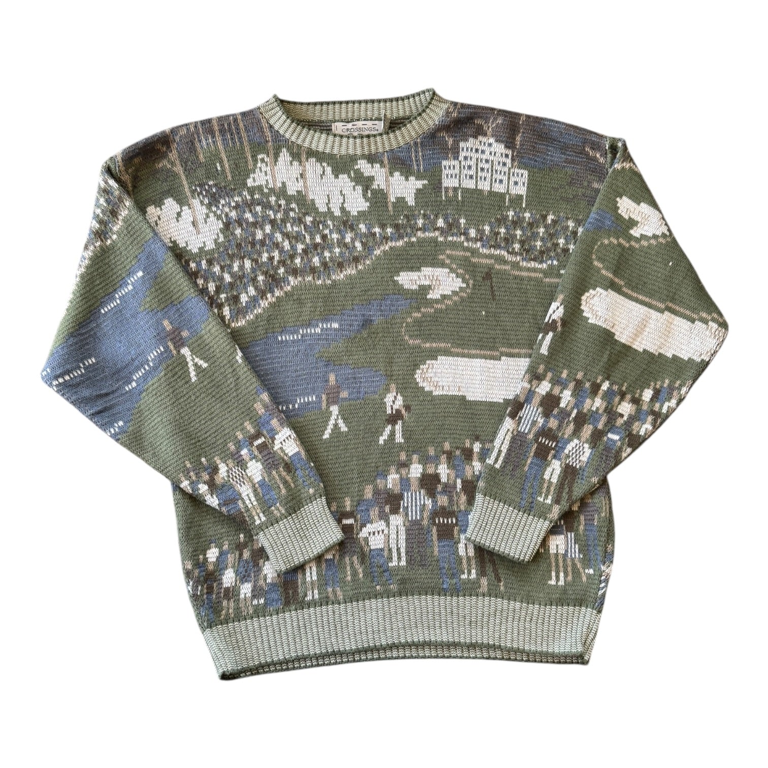 Large 90's Crossings Green "Walk up the Fairway" Golf Knitted Jumper