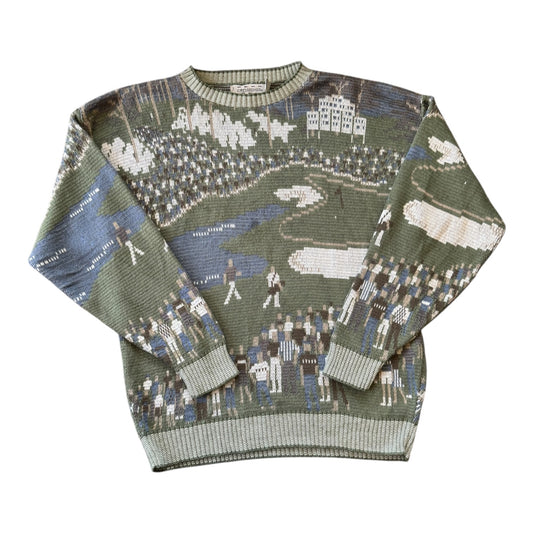 Large 90's Crossings Green "Walk up the Fairway" Golf Knitted Jumper