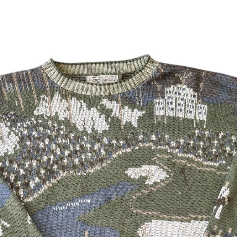 Large 90's Crossings Green "Walk up the Fairway" Golf Knitted Jumper