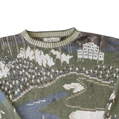 Large 90's Crossings Green "Walk up the Fairway" Golf Knitted Jumper