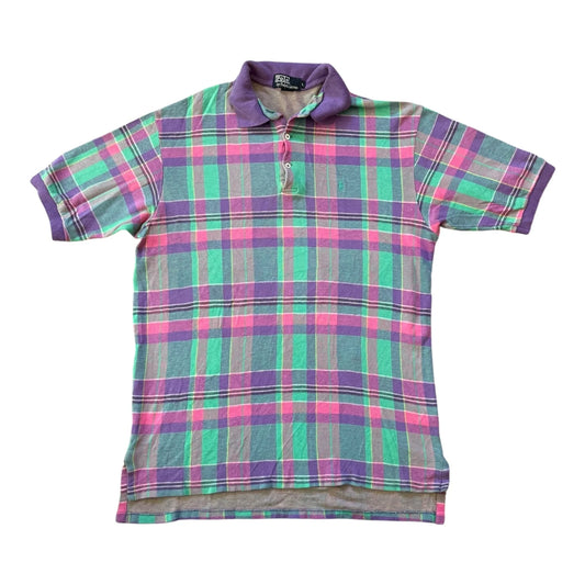 Large Ralph Lauren Purple Green Checkered Polo Shirt