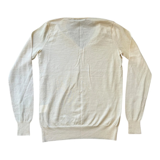 Woman's Small Ralph Lauren Cream Thin Merino Wool V-Neck Jumper