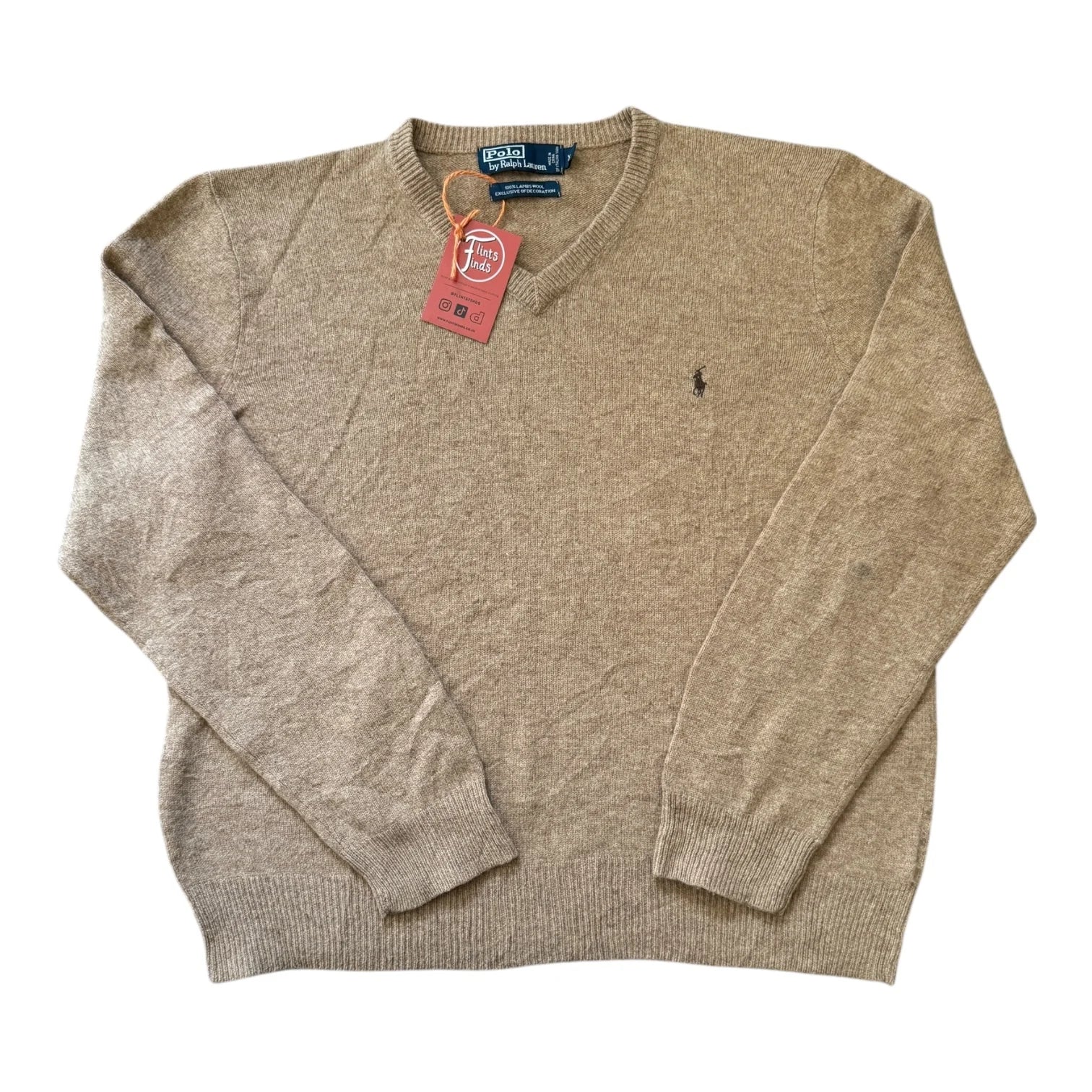 Extra large Ralph Lauren Beige Lambswool Knitted V-Neck Jumper