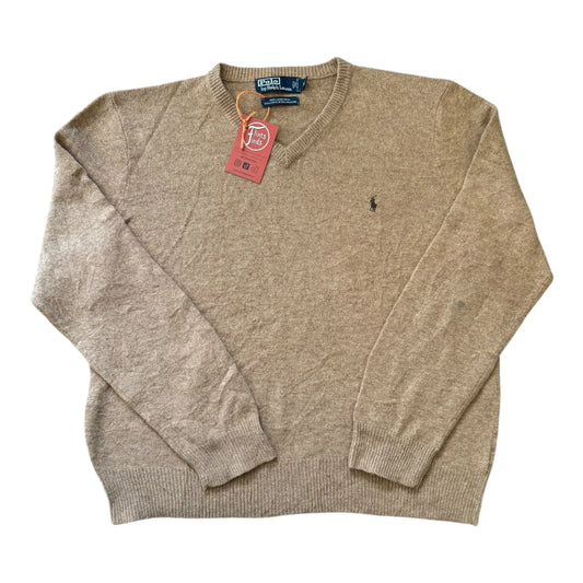 Extra large Ralph Lauren Beige Lambswool Knitted V-Neck Jumper