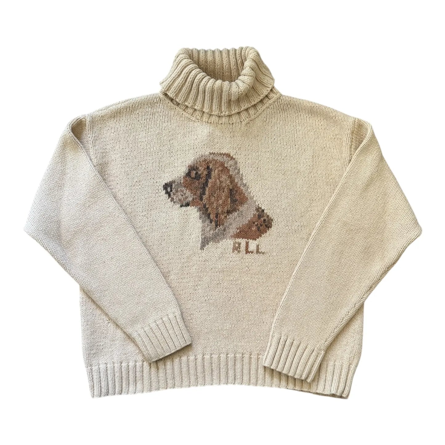 Woman's Medium Ralph Lauren Beige Knitted Dog Jumper