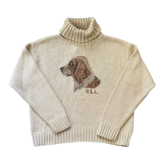 Woman's Medium Ralph Lauren Beige Knitted Dog Jumper