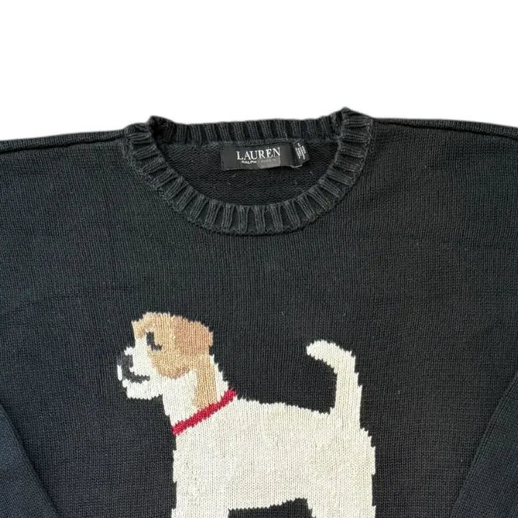 Woman's Black Label Small Ralph Lauren Knitted Embroidered Dog Jumper
