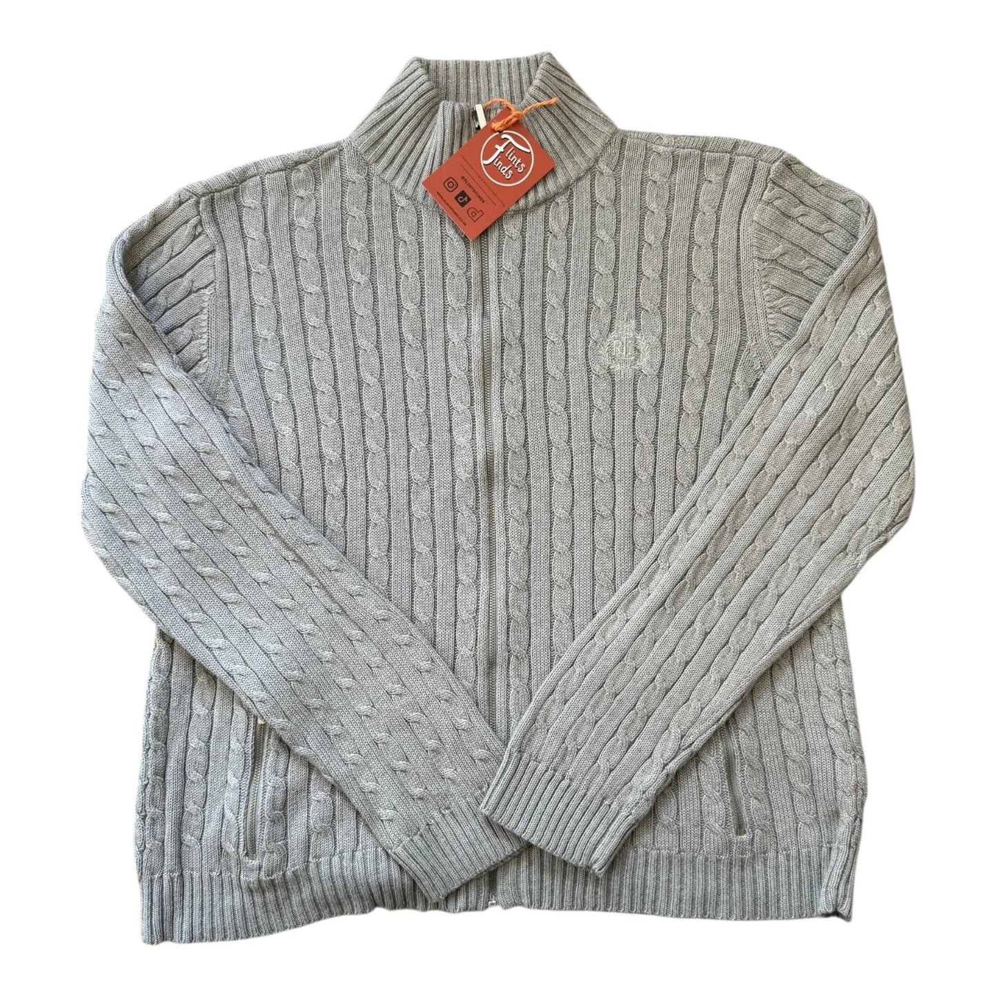 Woman's Medium Ralph Lauren Grey Full Zip Cable Knit