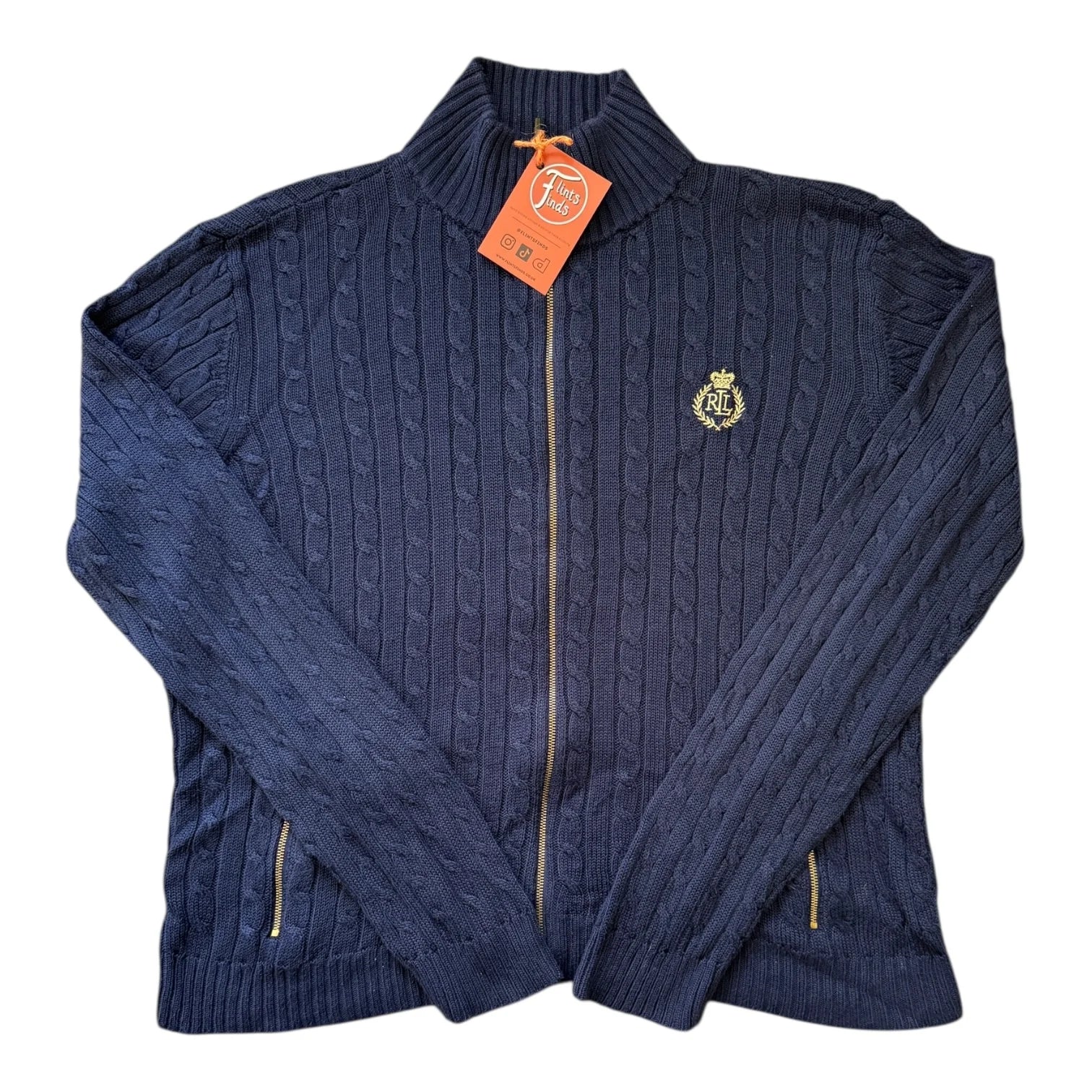 Woman's Large Ralph Lauren Navy Full Zip Cable Knit