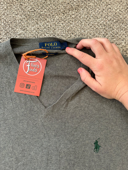 Large Ralph Lauren Grey V-Neck Thin Jumper