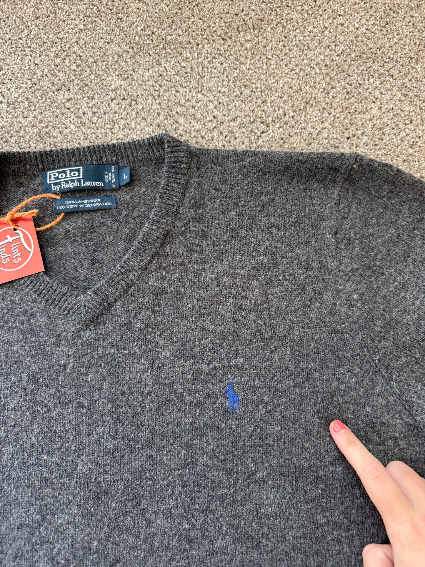 Large Ralph Lauren Grey Lambswool Knitted Jumper