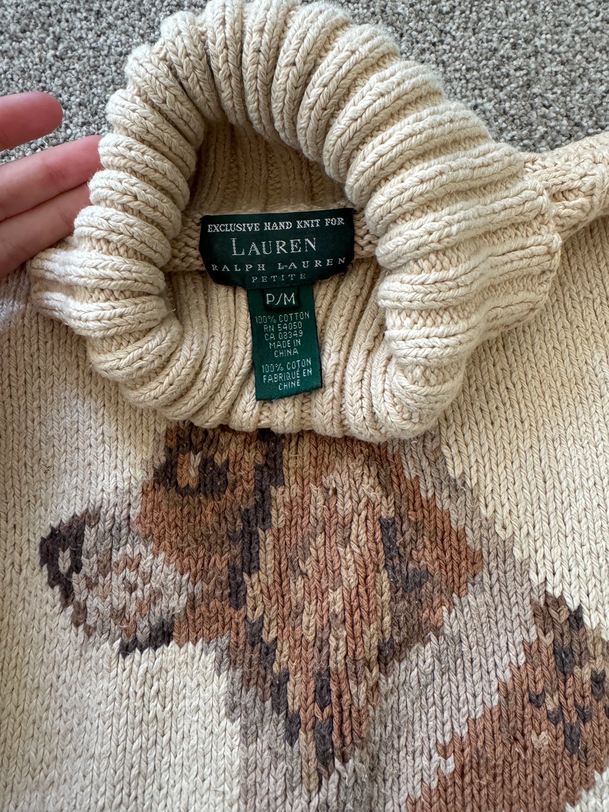 Woman's Medium Ralph Lauren Beige Knitted Dog Jumper