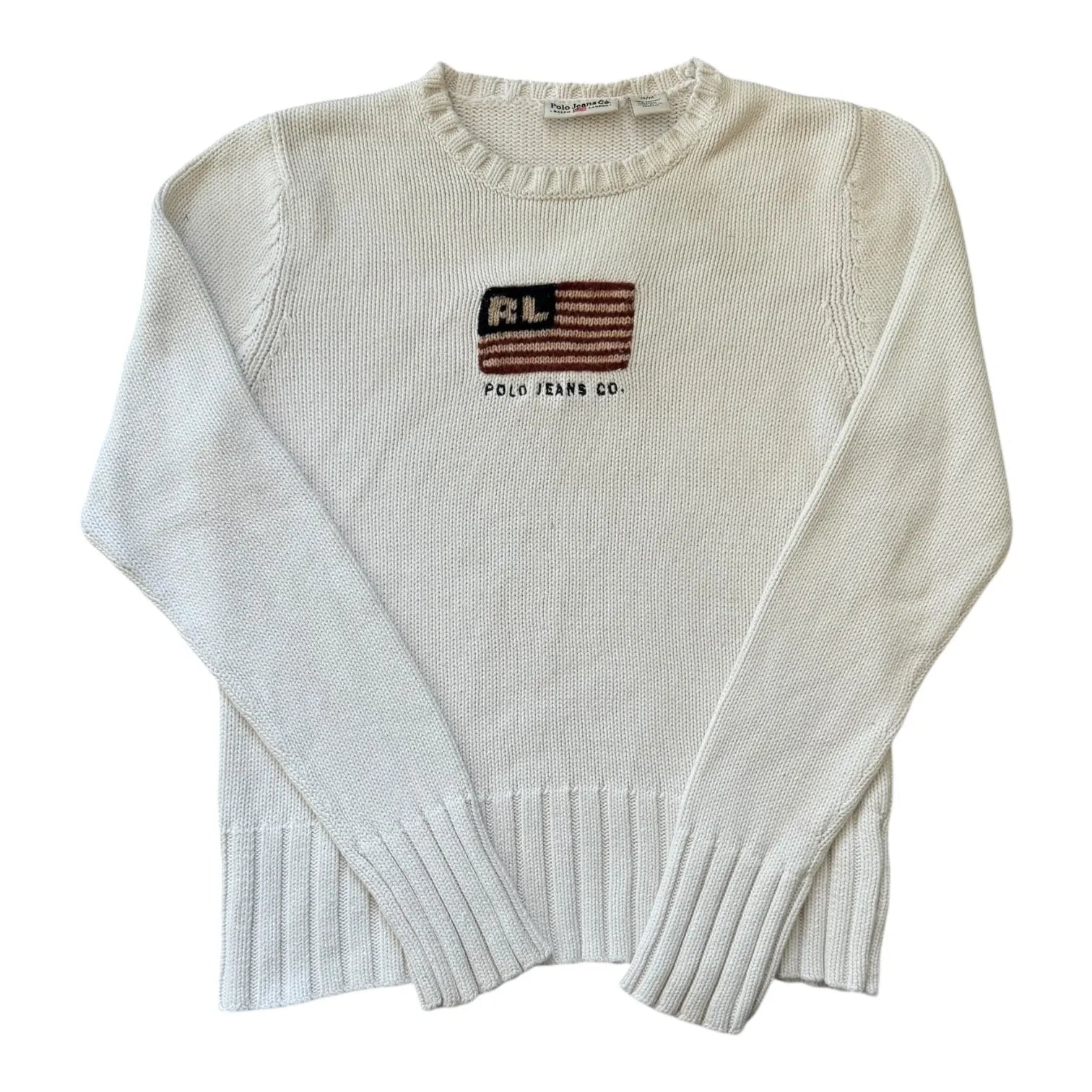 Woman's Small Ralph Lauren White USA Flag Knitted Jumper