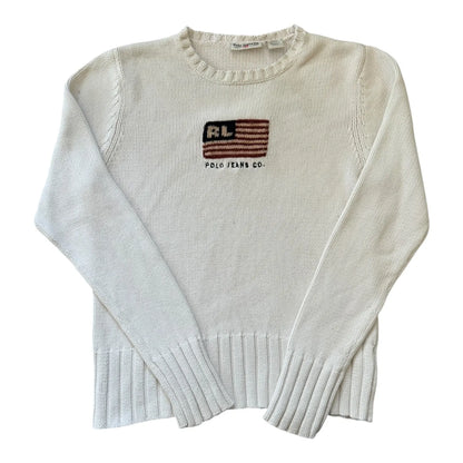 Woman's Small Ralph Lauren White USA Flag Knitted Jumper