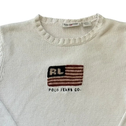 Woman's Small Ralph Lauren White USA Flag Knitted Jumper