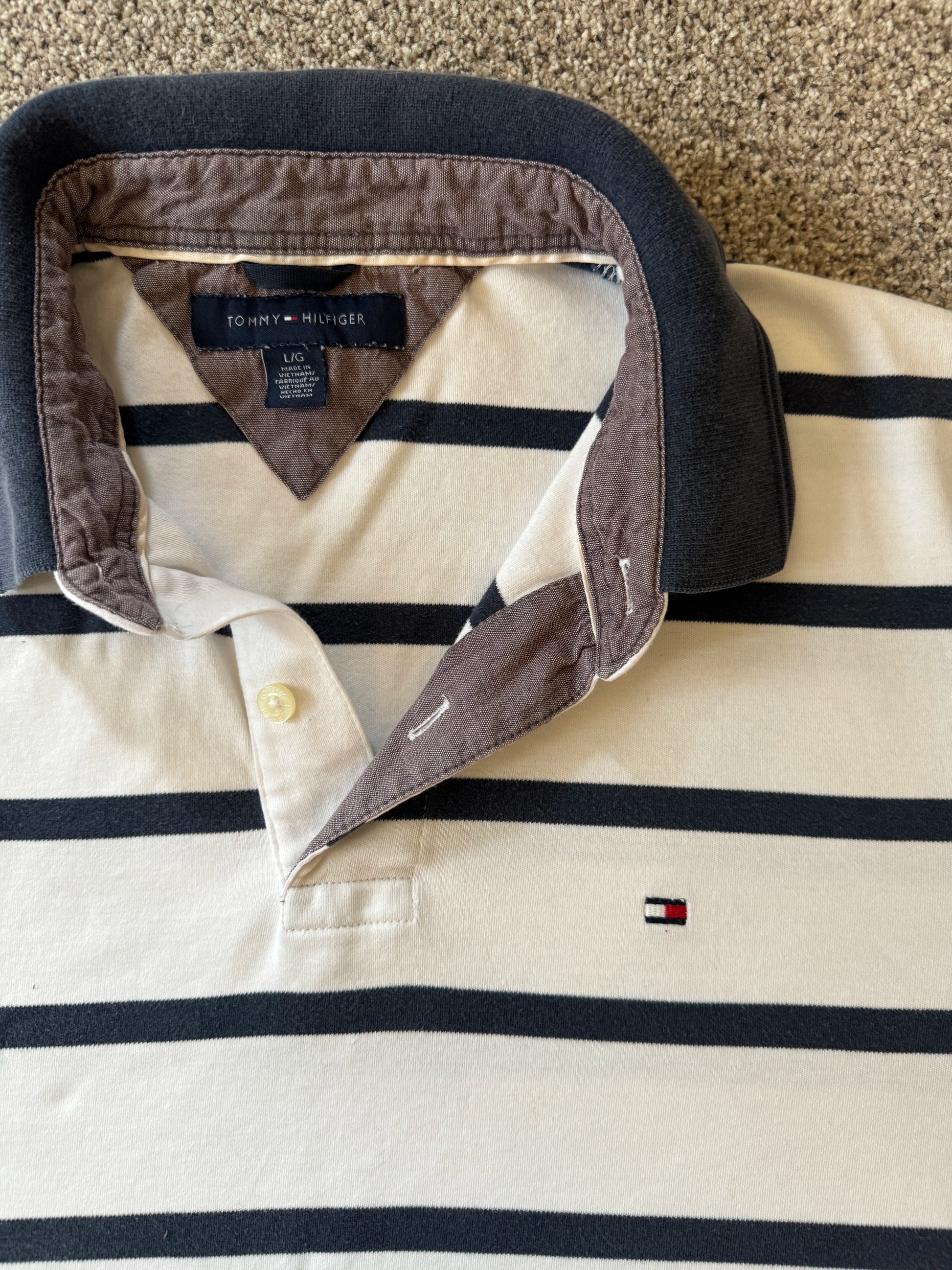 Large Tommy Hilfiger White Navy Polo Shirt