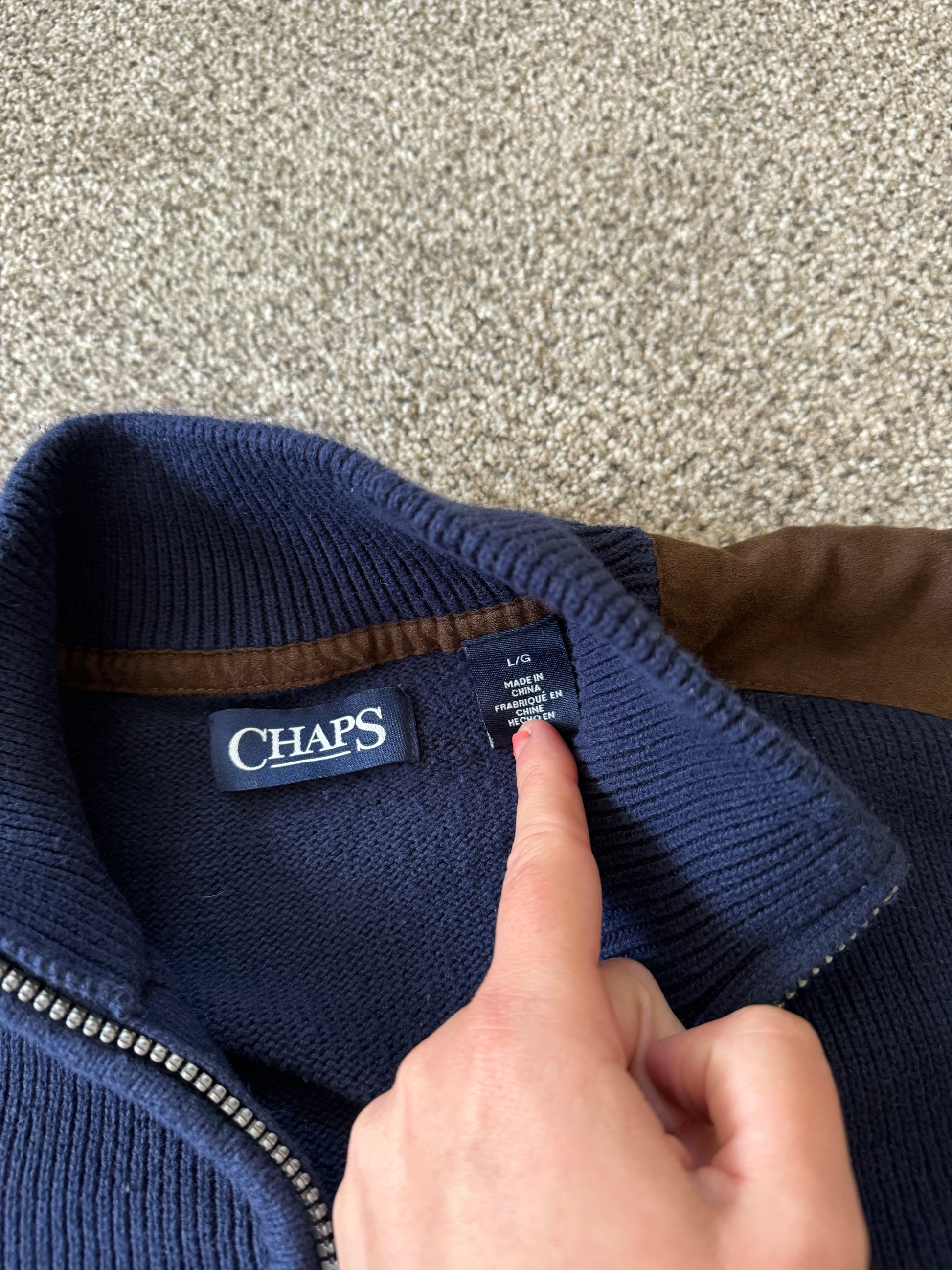 Large Chaps Navy Full Zip Jumper