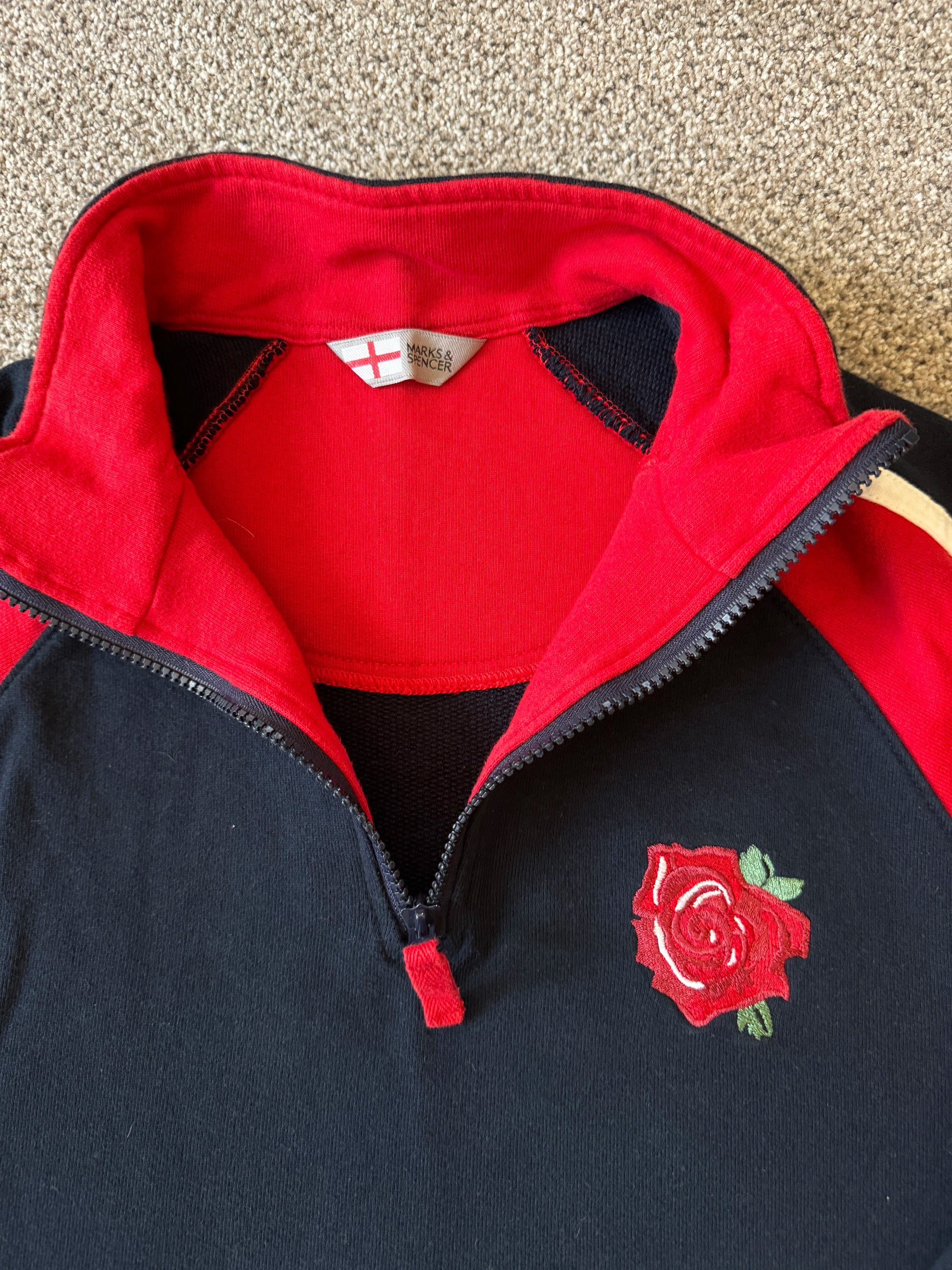 Medium Marks & Spencers Navy England Rugby 1/4 Zip Sweatshirt