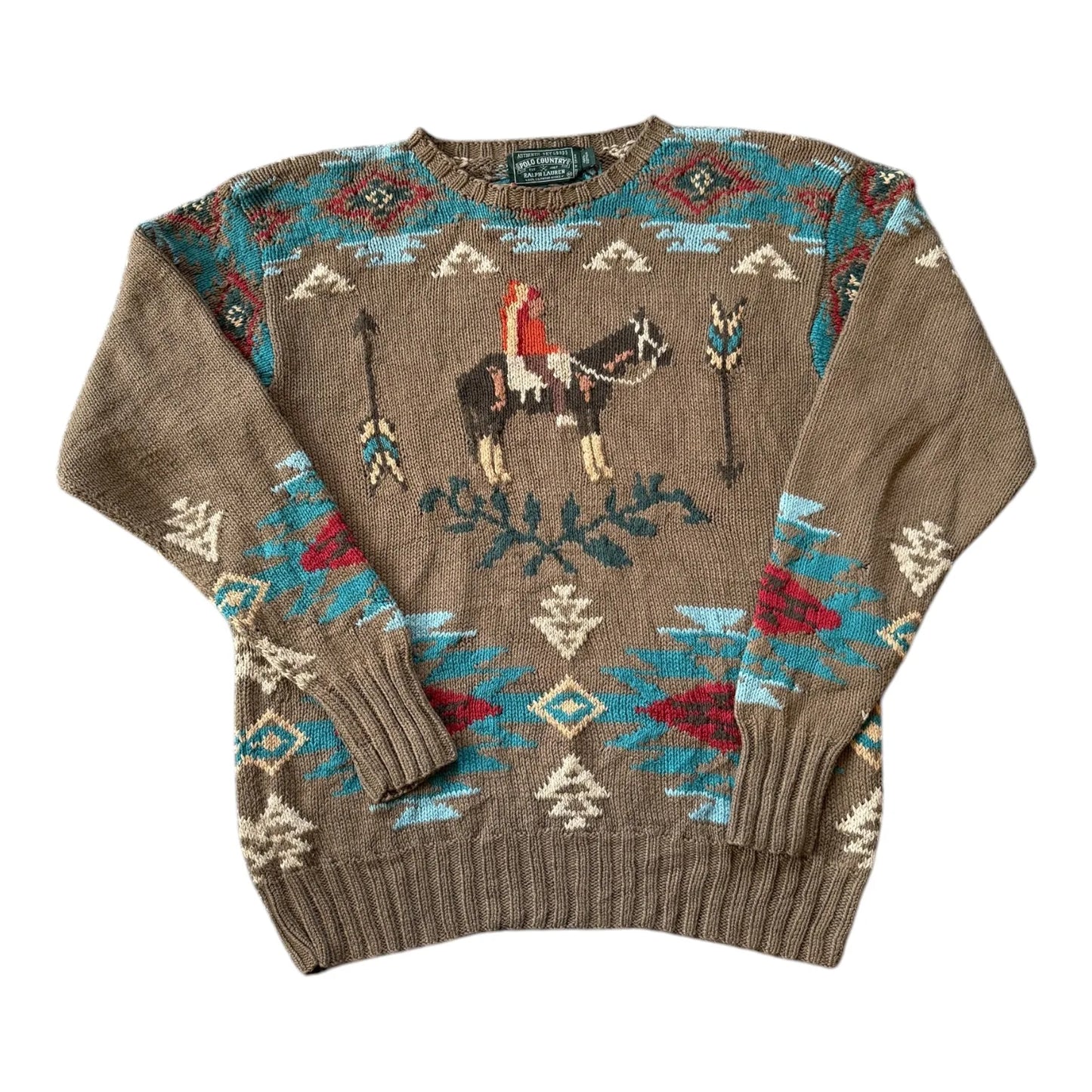 Medium Ralph Lauren Country Brown Hand Knitted Southwest Jumper