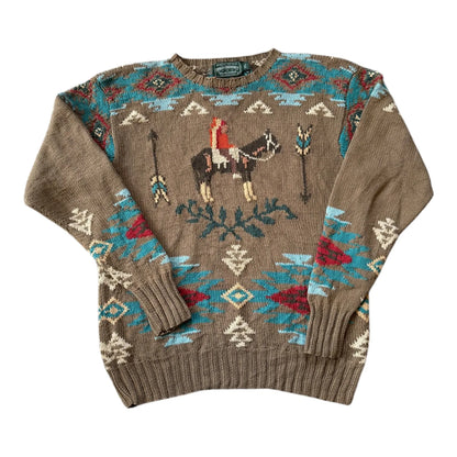 Medium Ralph Lauren Country Brown Hand Knitted Southwest Jumper