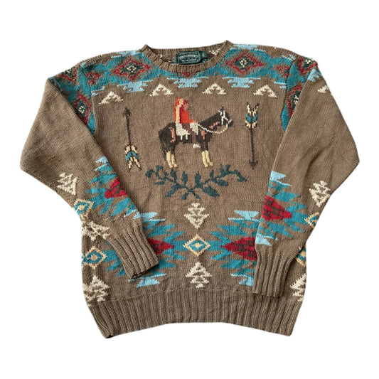 Medium Ralph Lauren Country Brown Hand Knitted Southwest Jumper