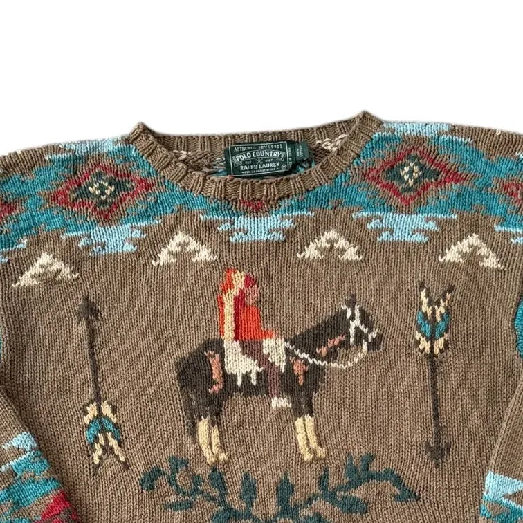Medium Ralph Lauren Country Brown Hand Knitted Southwest Jumper