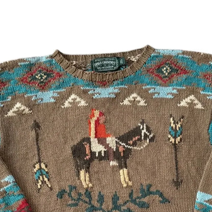 Medium Ralph Lauren Country Brown Hand Knitted Southwest Jumper