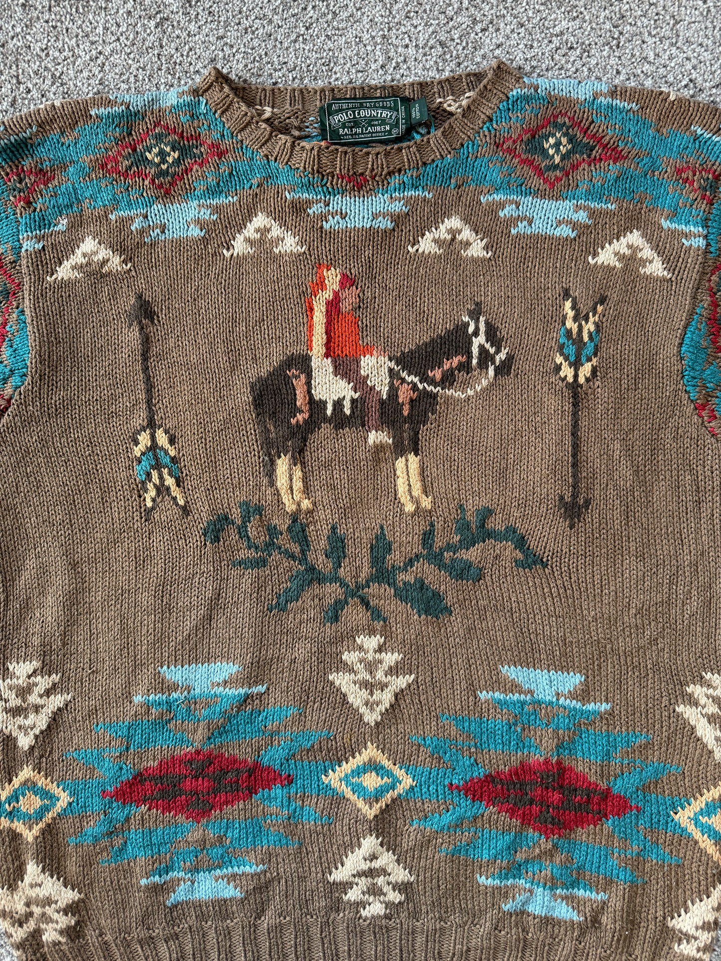 Medium Ralph Lauren Country Brown Hand Knitted Southwest Jumper