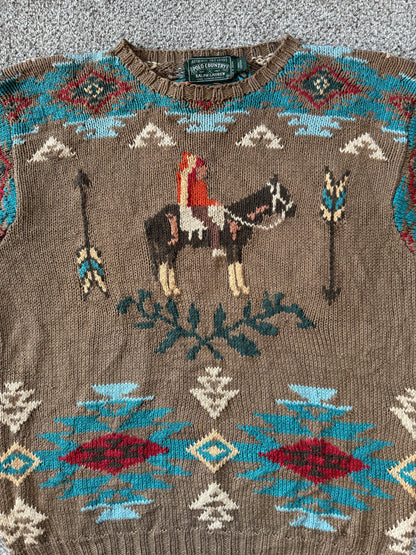 Medium Ralph Lauren Country Brown Hand Knitted Southwest Jumper