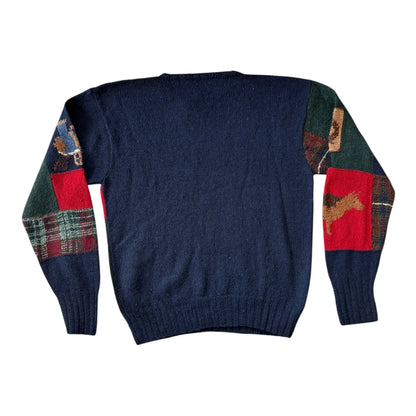 Large Ralph Lauren Country Navy Wool USA Flag Patchwork Knitted Jumper