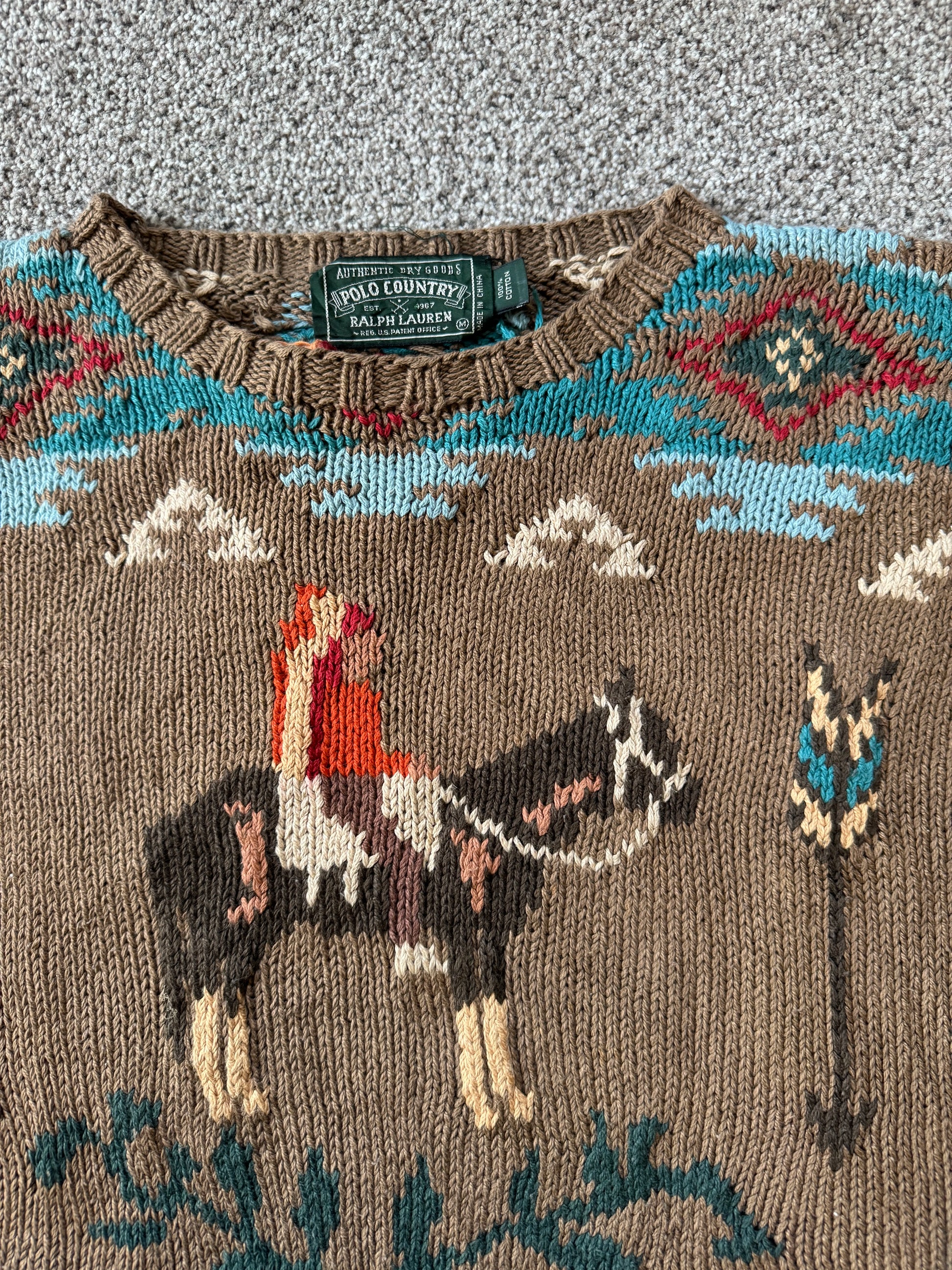 Medium Ralph Lauren Country Brown Hand Knitted Southwest Jumper
