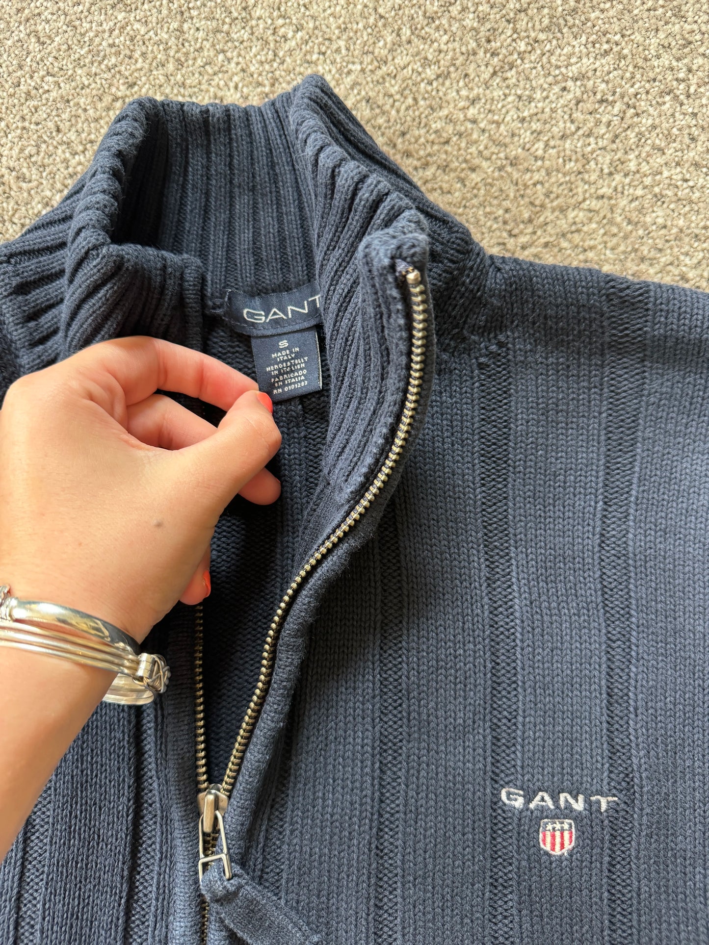 Small Gant Dark Navy Full Zip Jumper