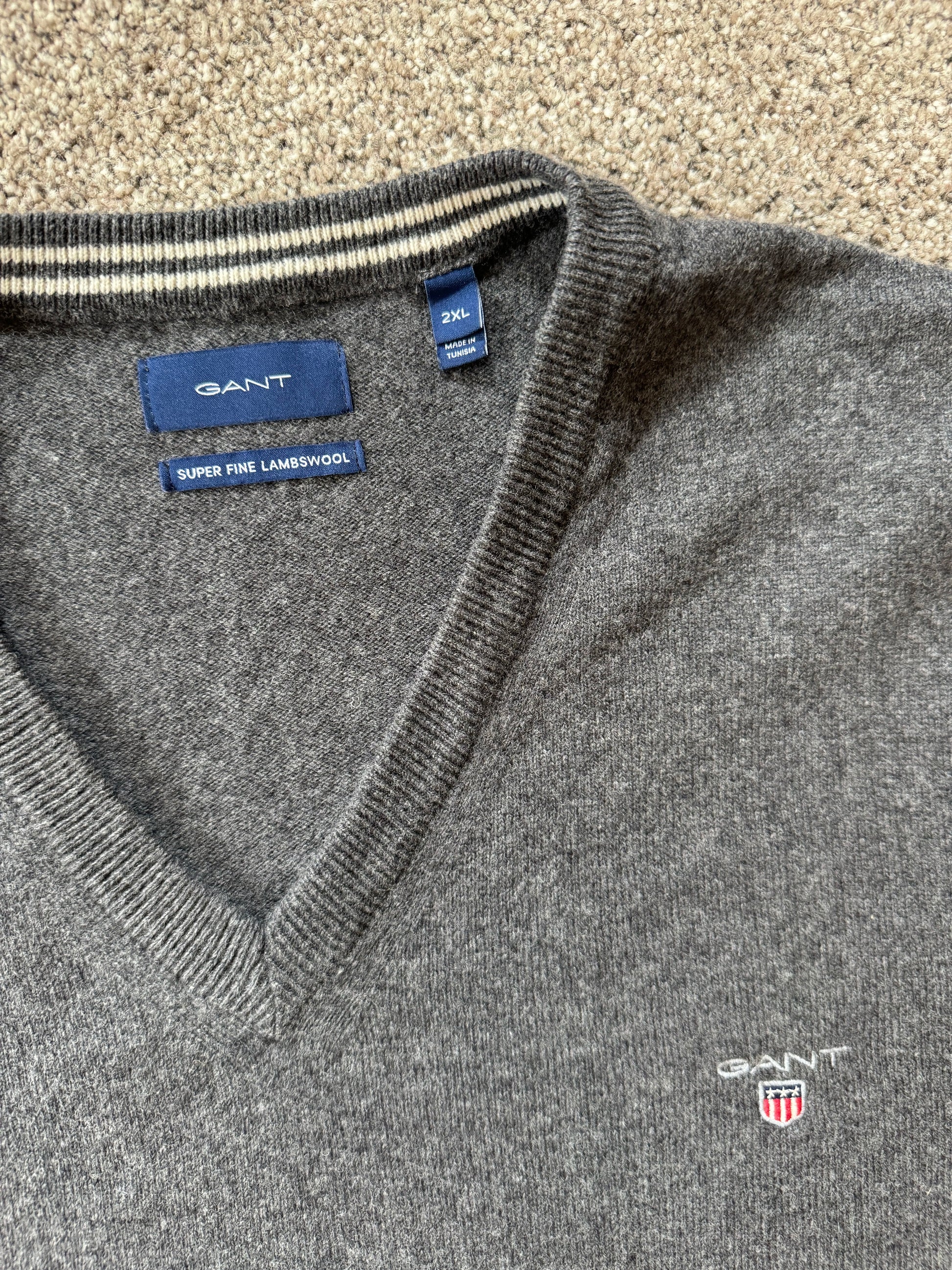 XXL Gant Grey Lambswool V-Neck Jumper