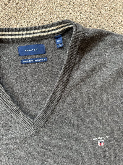 XXL Gant Grey Lambswool V-Neck Jumper