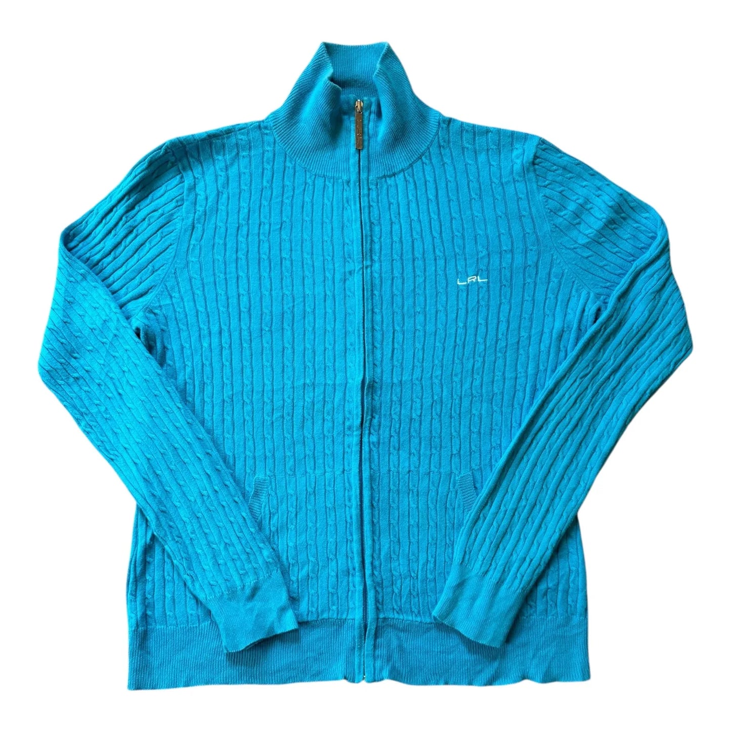 Women's Medium Ralph Lauren Blue Full Zip Cable Knit
