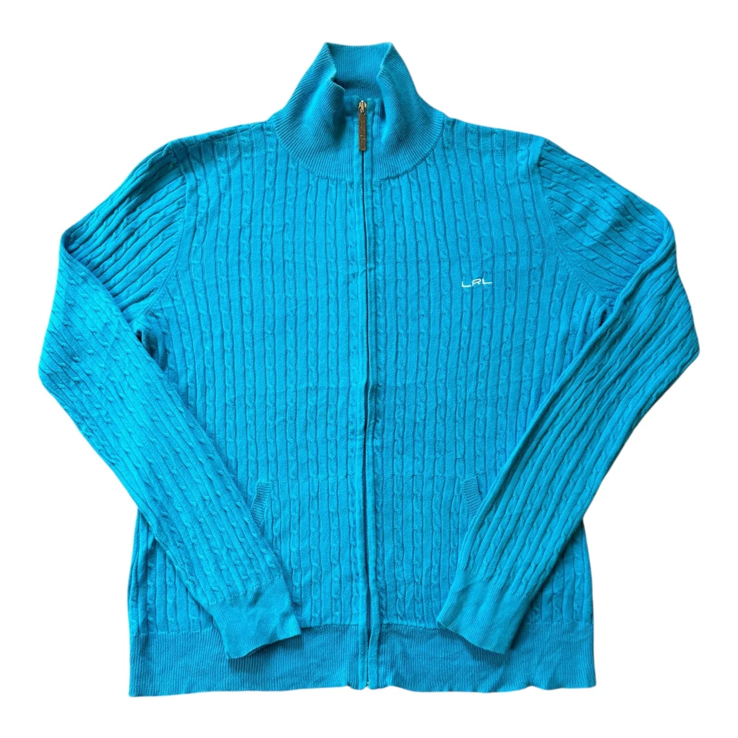 Women's Medium Ralph Lauren Blue Full Zip Cable Knit