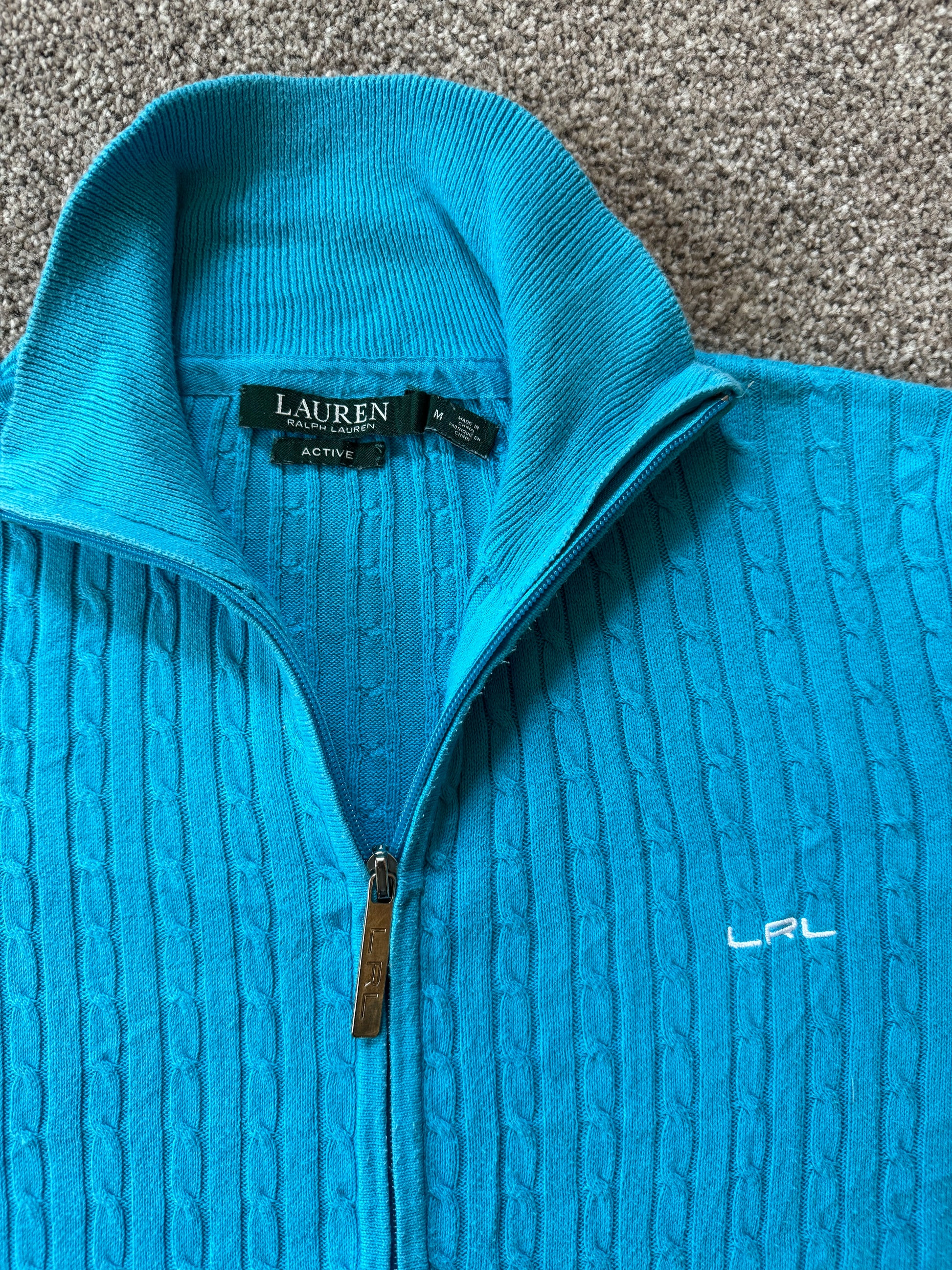 Women's Medium Ralph Lauren Blue Full Zip Cable Knit