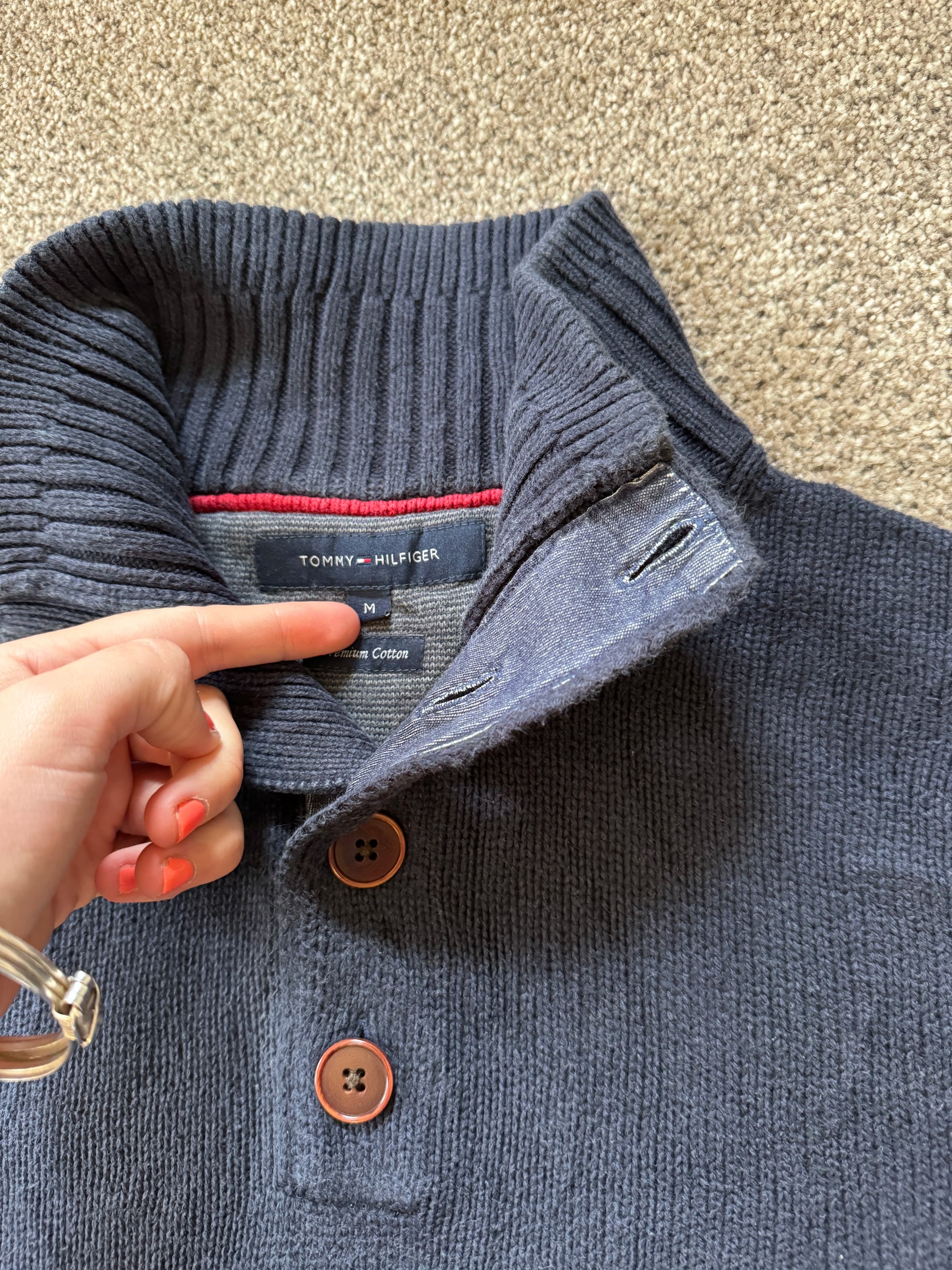 Medium Tommy Hilfiger Navy 1/4 Button Jumper