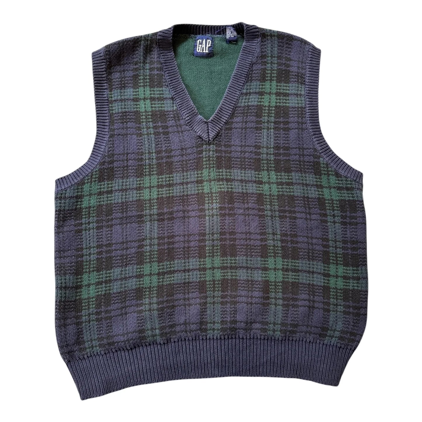 Large Gap 90's Green Plaid Sweater Vest