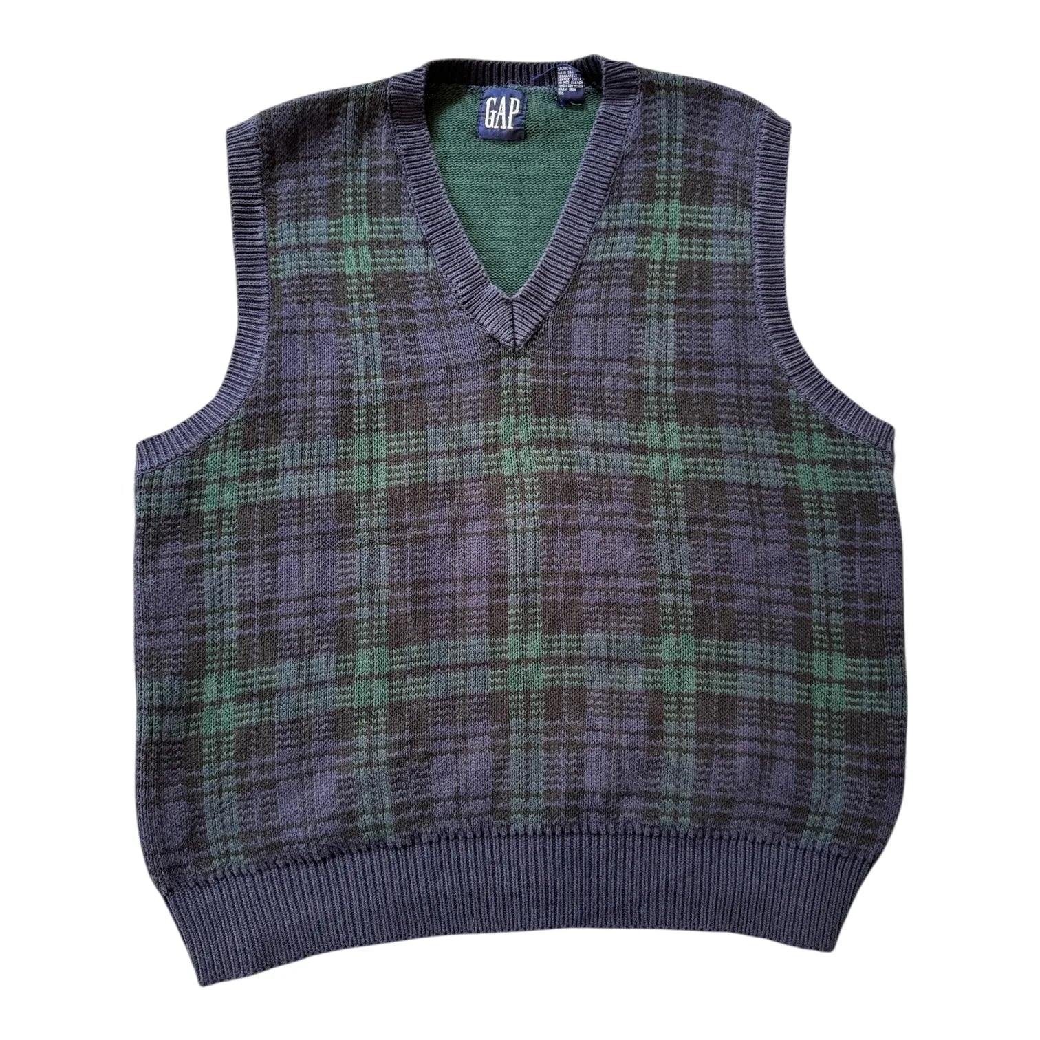 Large Gap 90's Green Plaid Sweater Vest