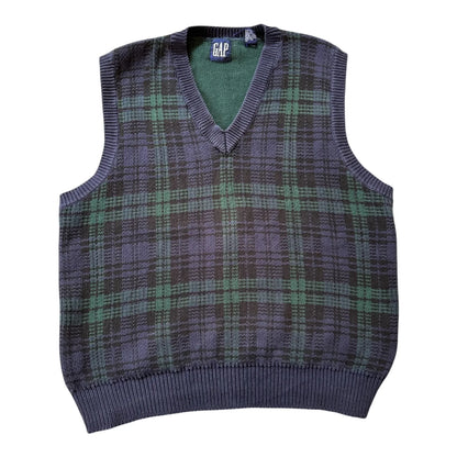 Large Gap 90's Green Plaid Sweater Vest