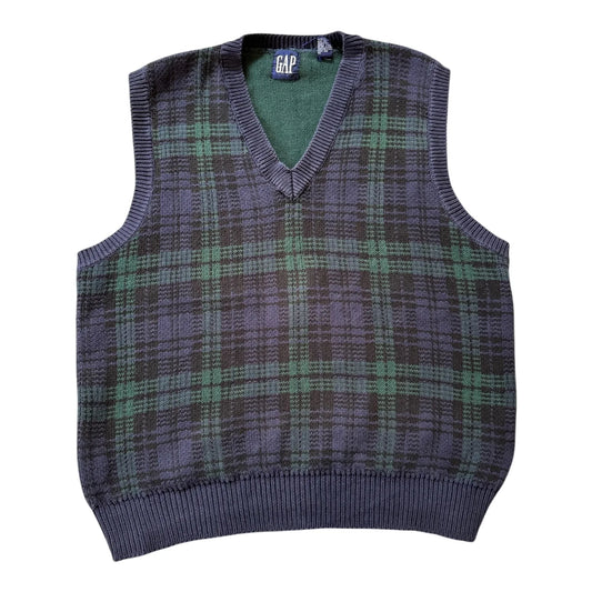 Large Gap 90's Green Plaid Sweater Vest